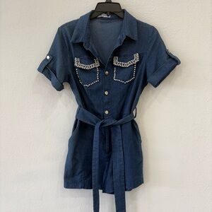 Denim Romper with Pearl Accents